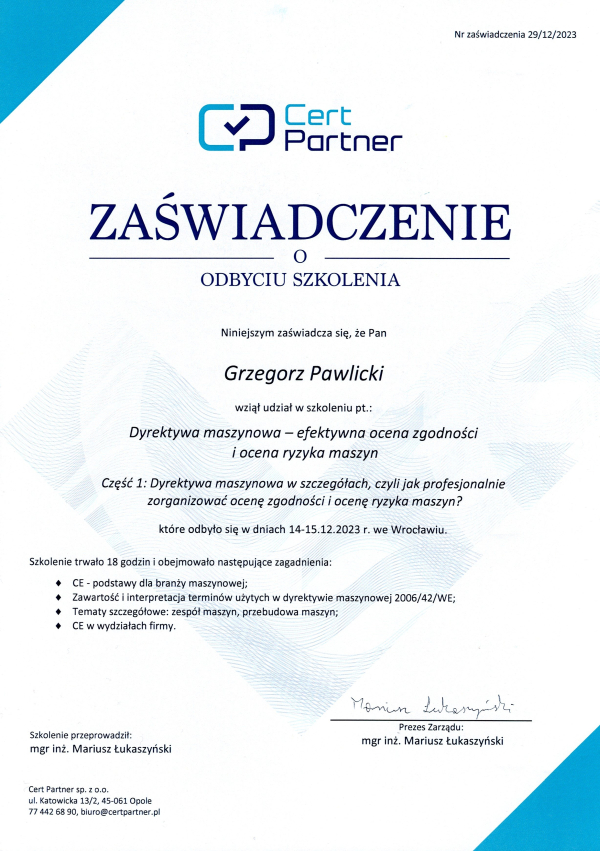 dyrektywa maszynowa ocena zgodności i ocena ryzyka maszyn